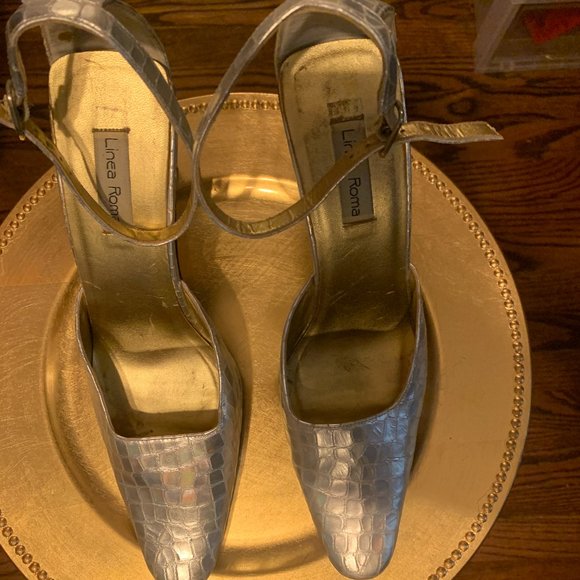 Linea Roma Silver Embossed (Snake) Leather Heels - Picture 1 of 9